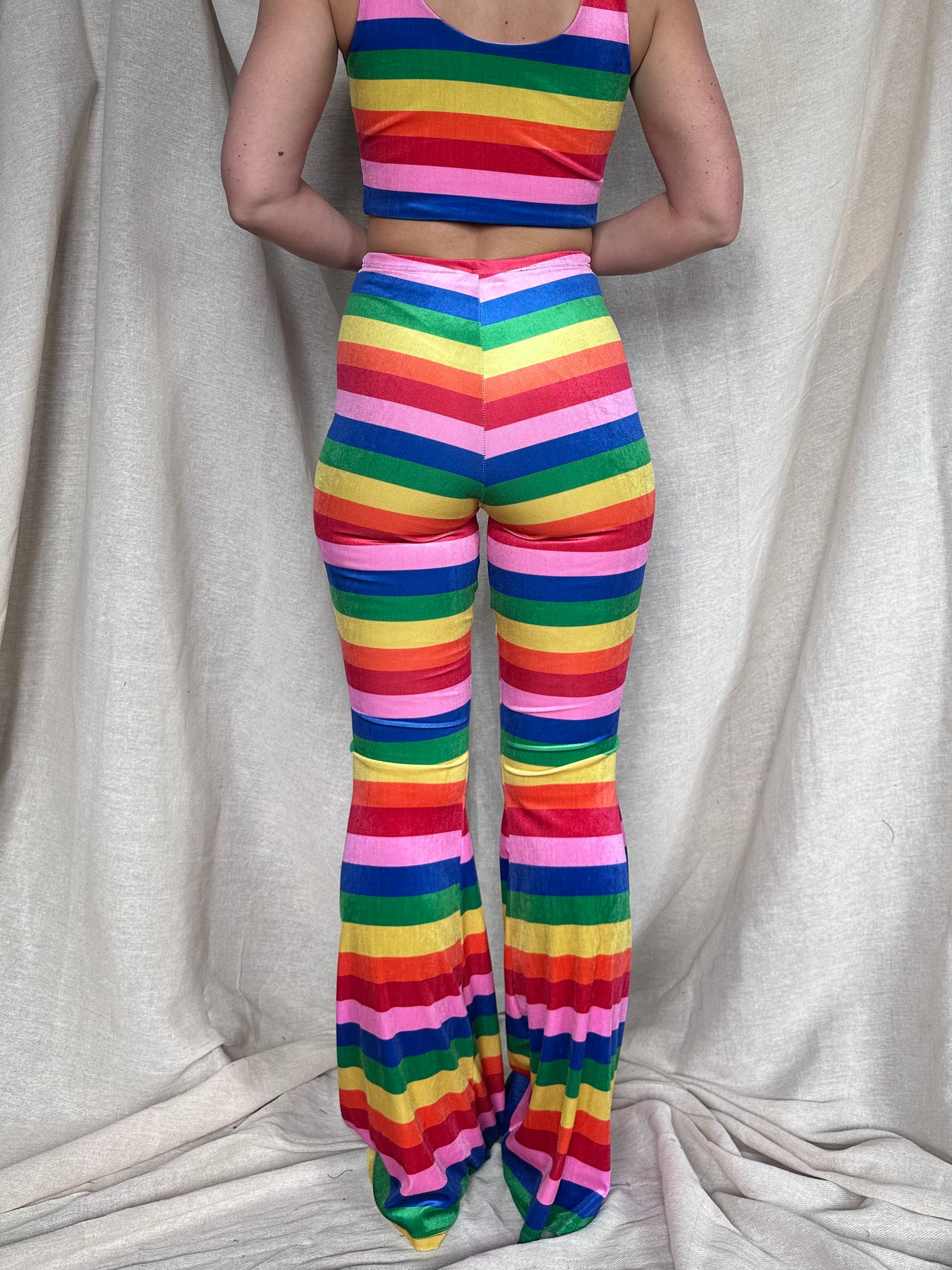 Rainbow striped trousers hotsell