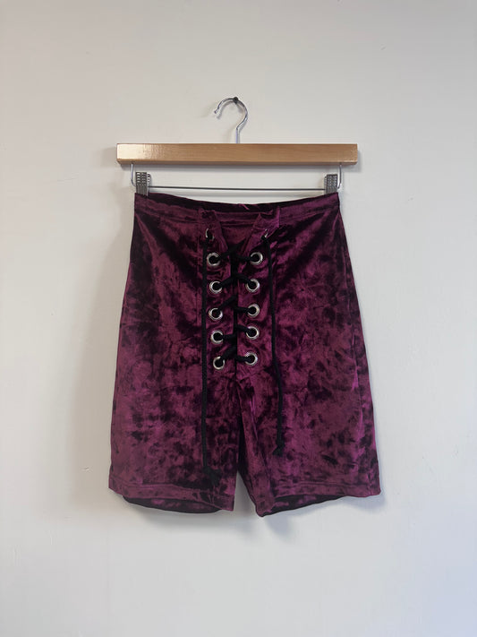 SAMPLE - Stevie Shorts in Crushed Velvet - Wine