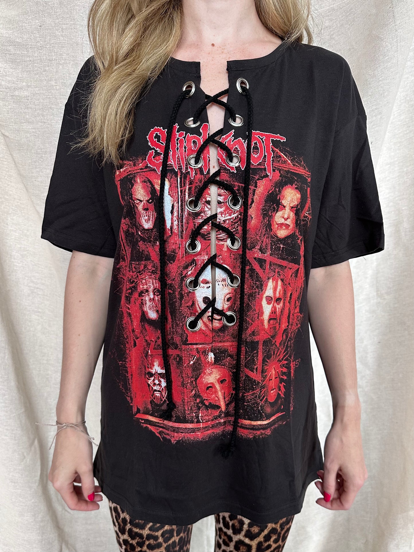 Slipknot - Rusty Face  - Black - Lace Up Tshirt