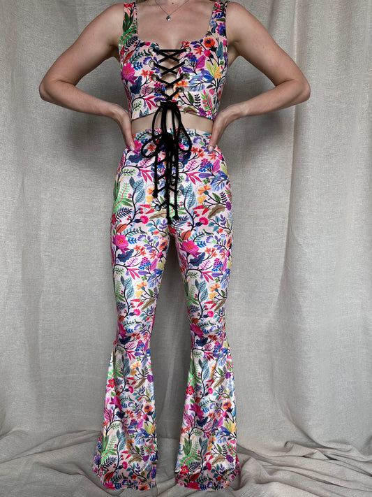 SAMPLE Stevie Flared Trousers - Rainbow Floral