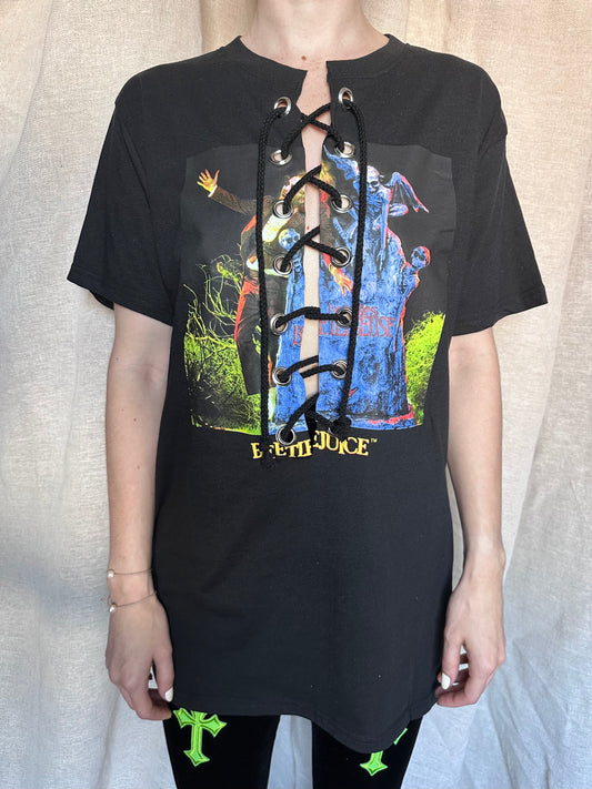 SALE - Beetlejuice  - Black - Lace Up T-shirt
