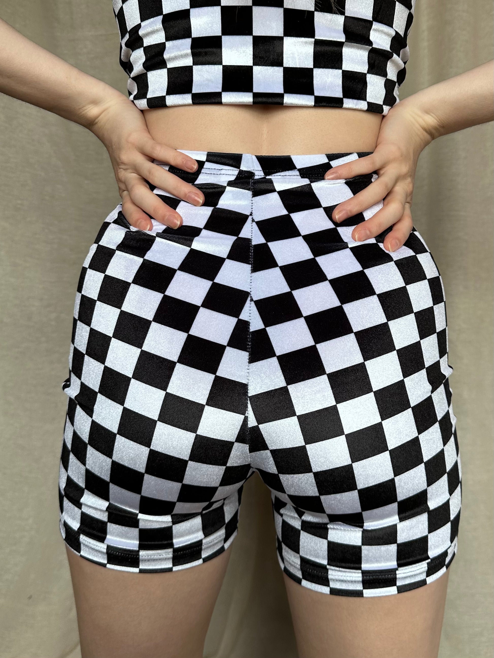 Black and white checkered shorts womens sales