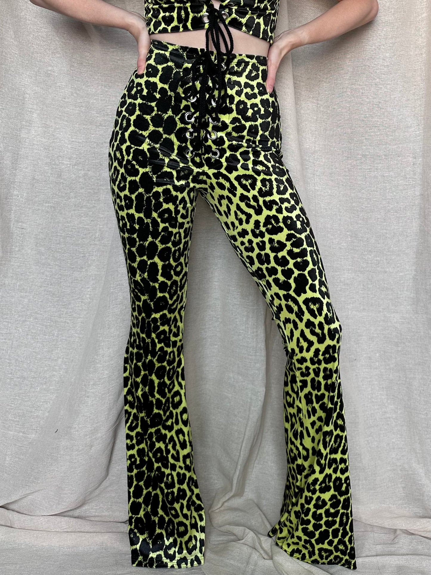 Stevie Flared Trousers - Lemon Leopard