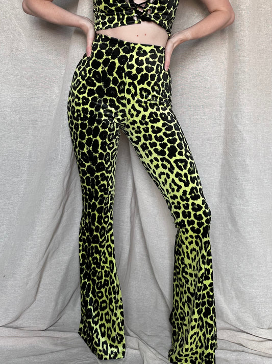 Flared Trousers - Lemon Leopard