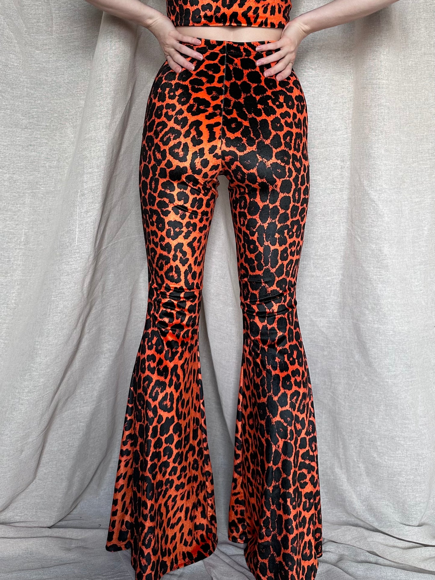 Flared Trousers - Orange Leopard