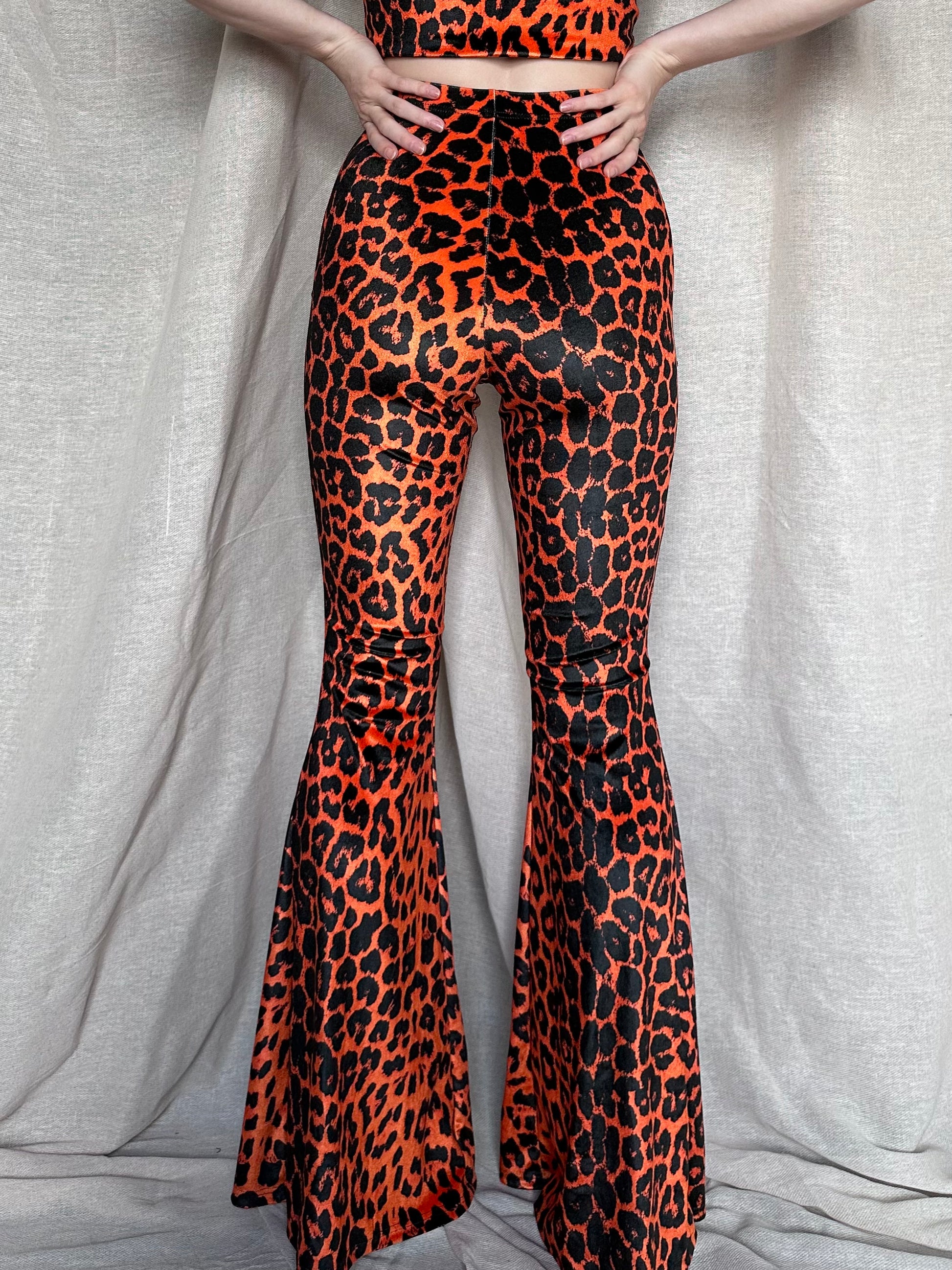 Flared Trousers Orange Leopard