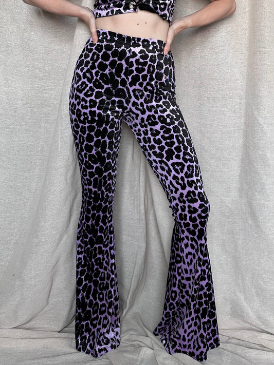 Flared Trousers - Lavender Leopard