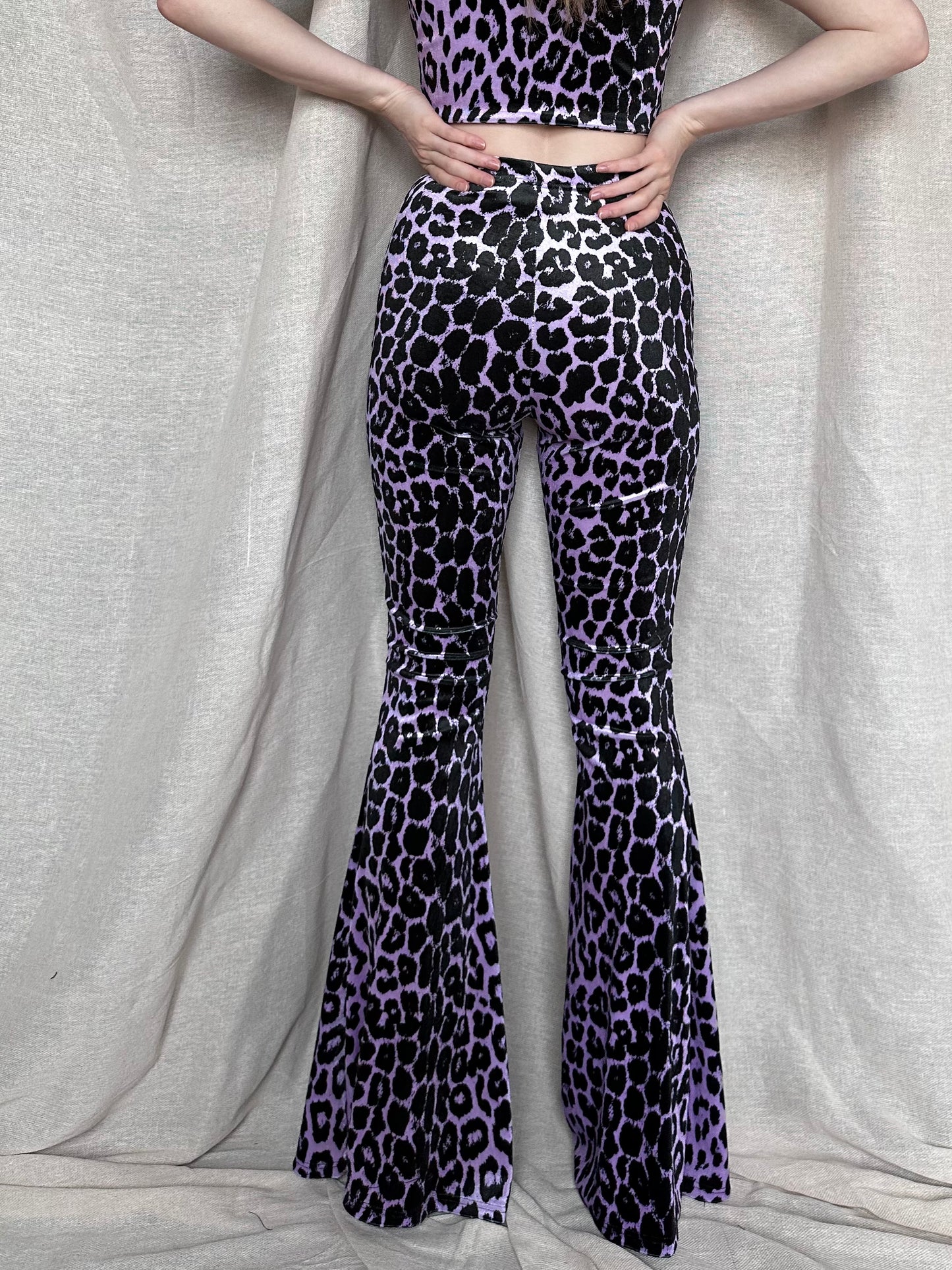 Flared Trousers - Lavender Leopard