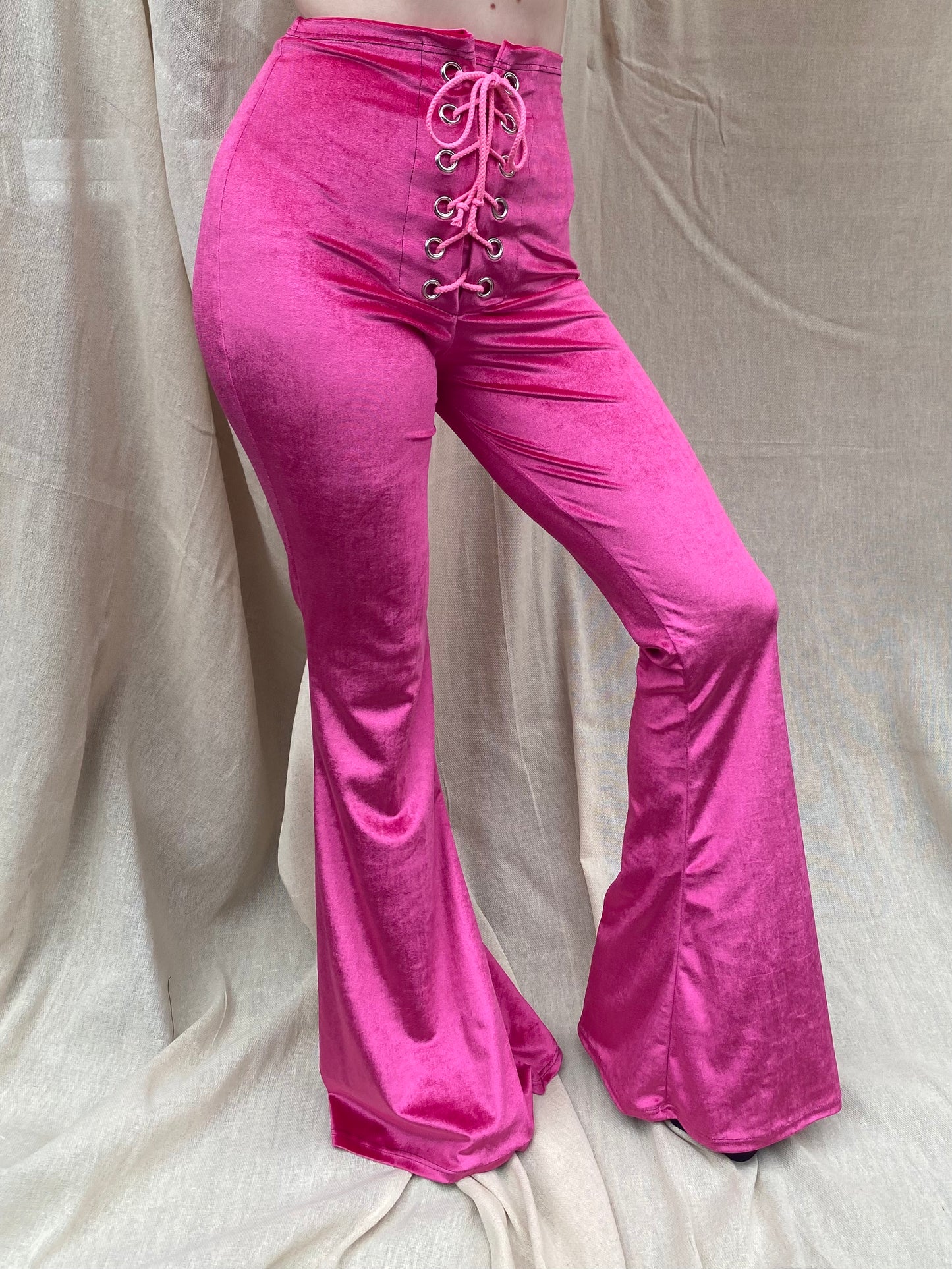 Pink iridescent flared hot sale pants