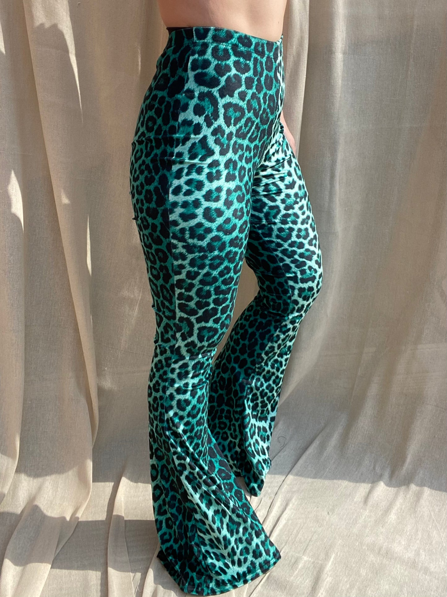 Flared Trousers - Green Leopard