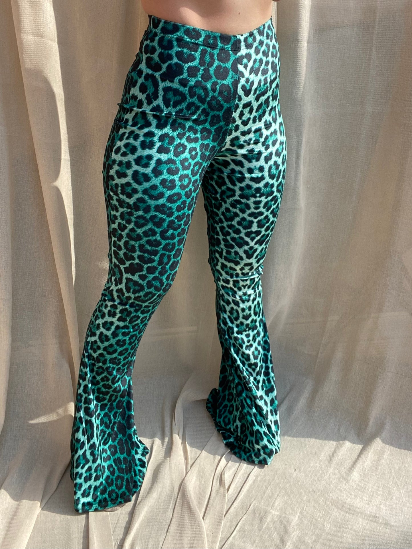Flared Trousers - Green Leopard