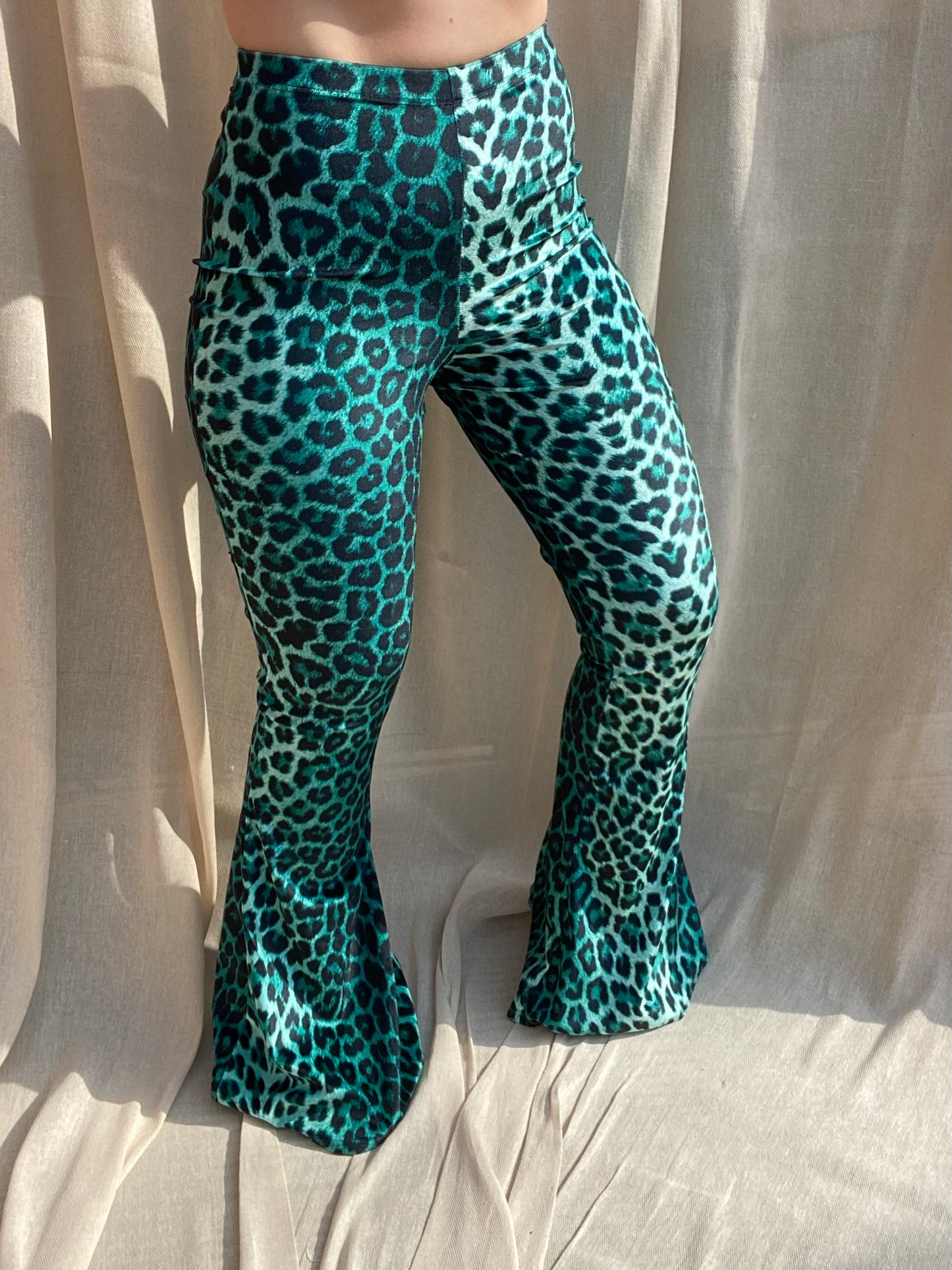 Flared Trousers - Green Leopard