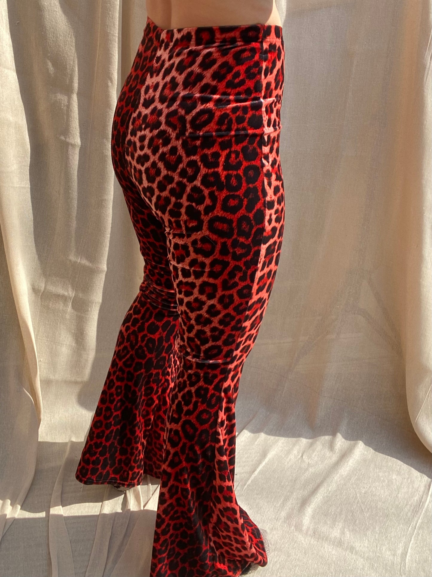 Flared Trousers - Red Leopard