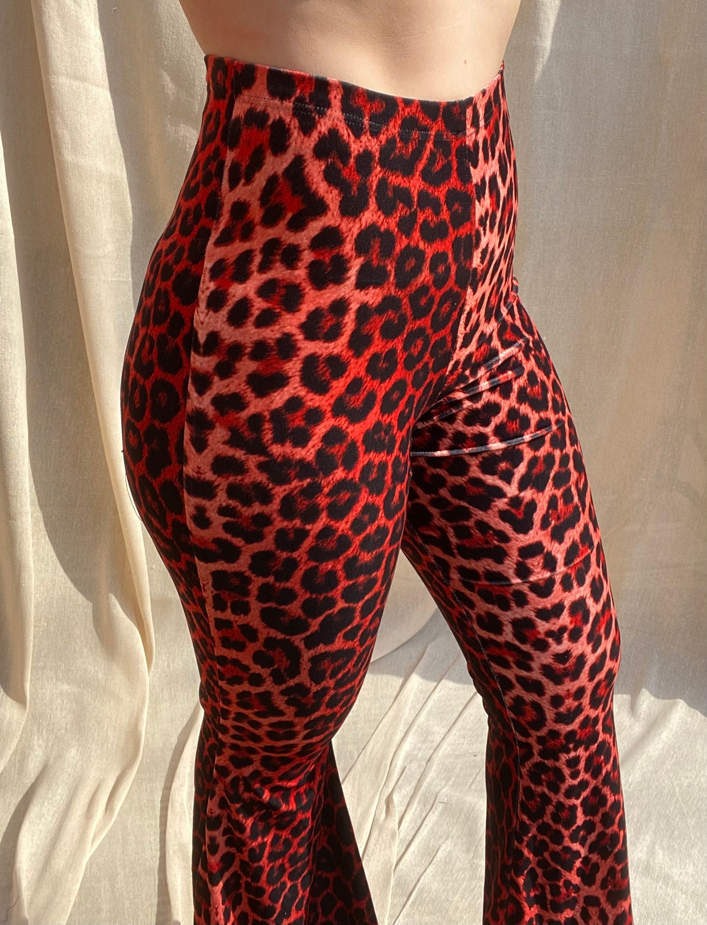 Flared Trousers - Red Leopard