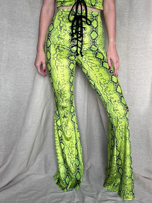 Stevie Flared Trousers - Lime Serpent