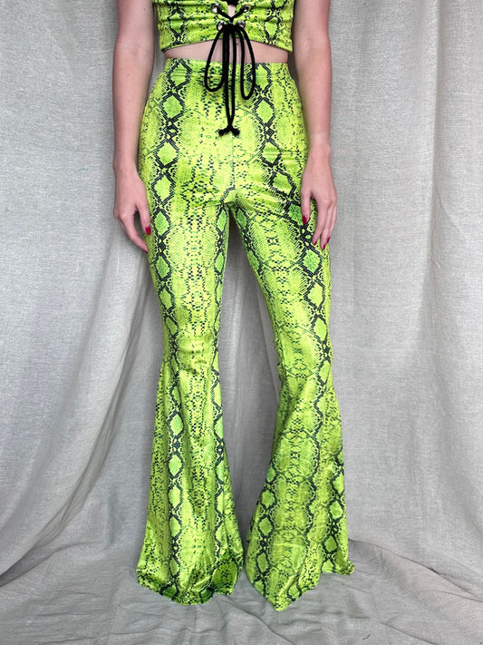 Flared Trousers - Lime Serpent