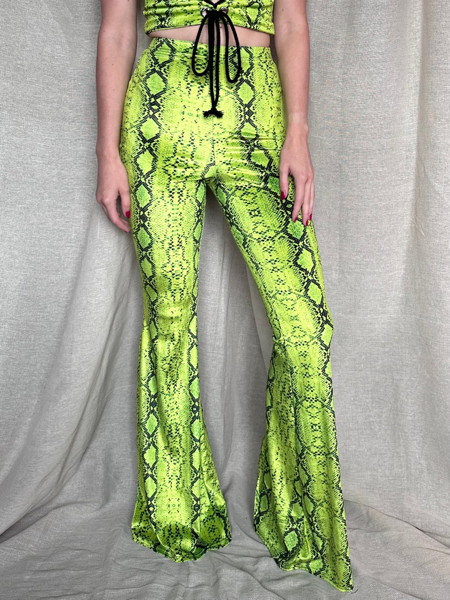 Flared Trousers - Lime Serpent