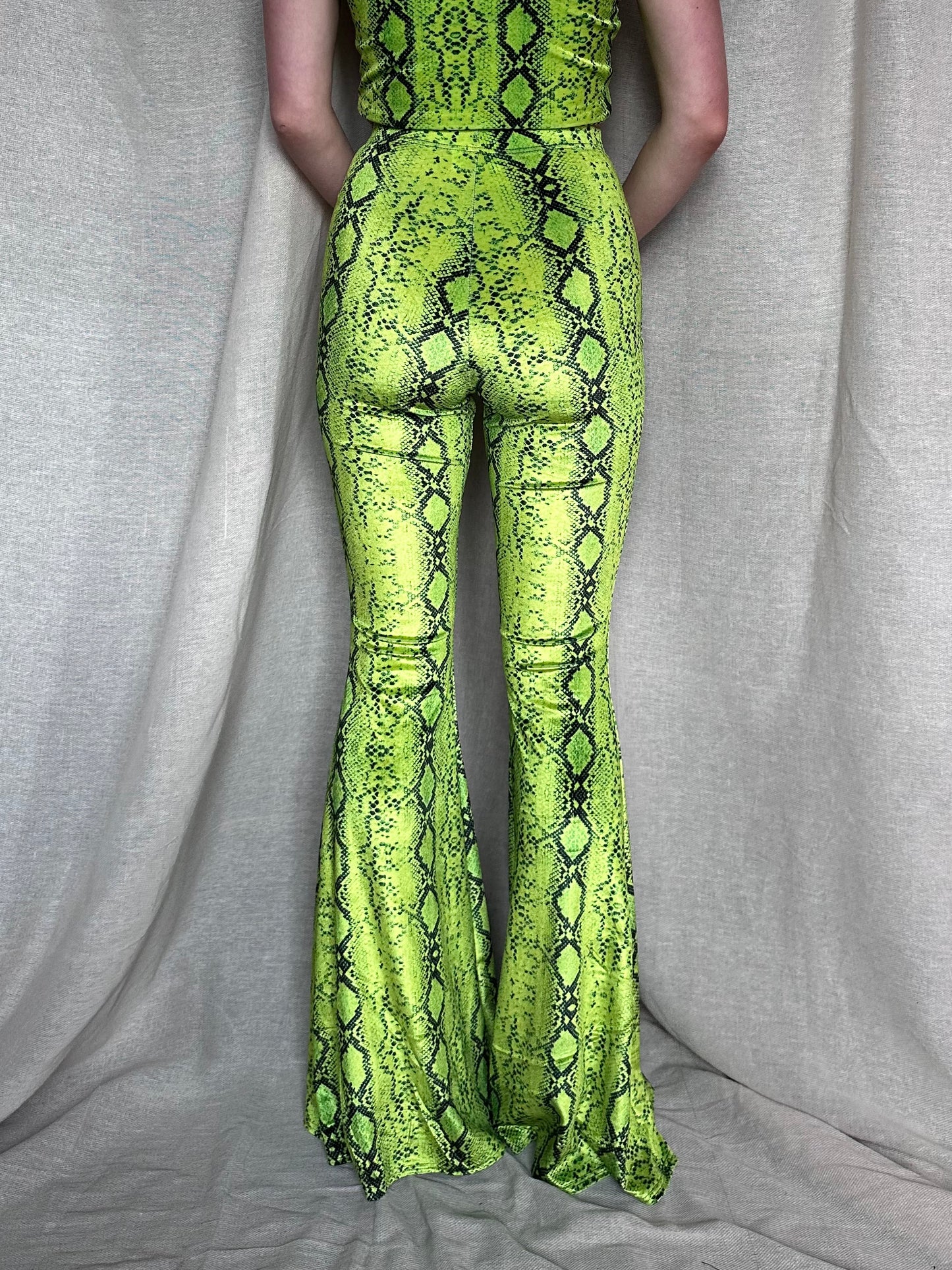 Flared Trousers - Lime Serpent