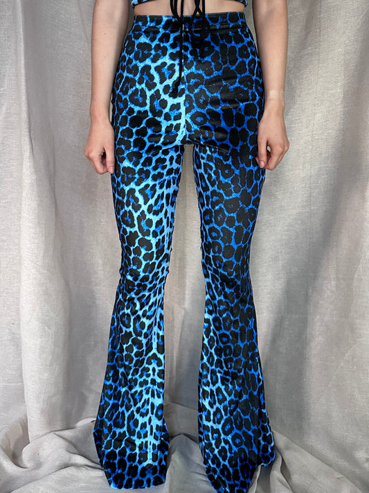 Flared Trousers - Blue Leopard
