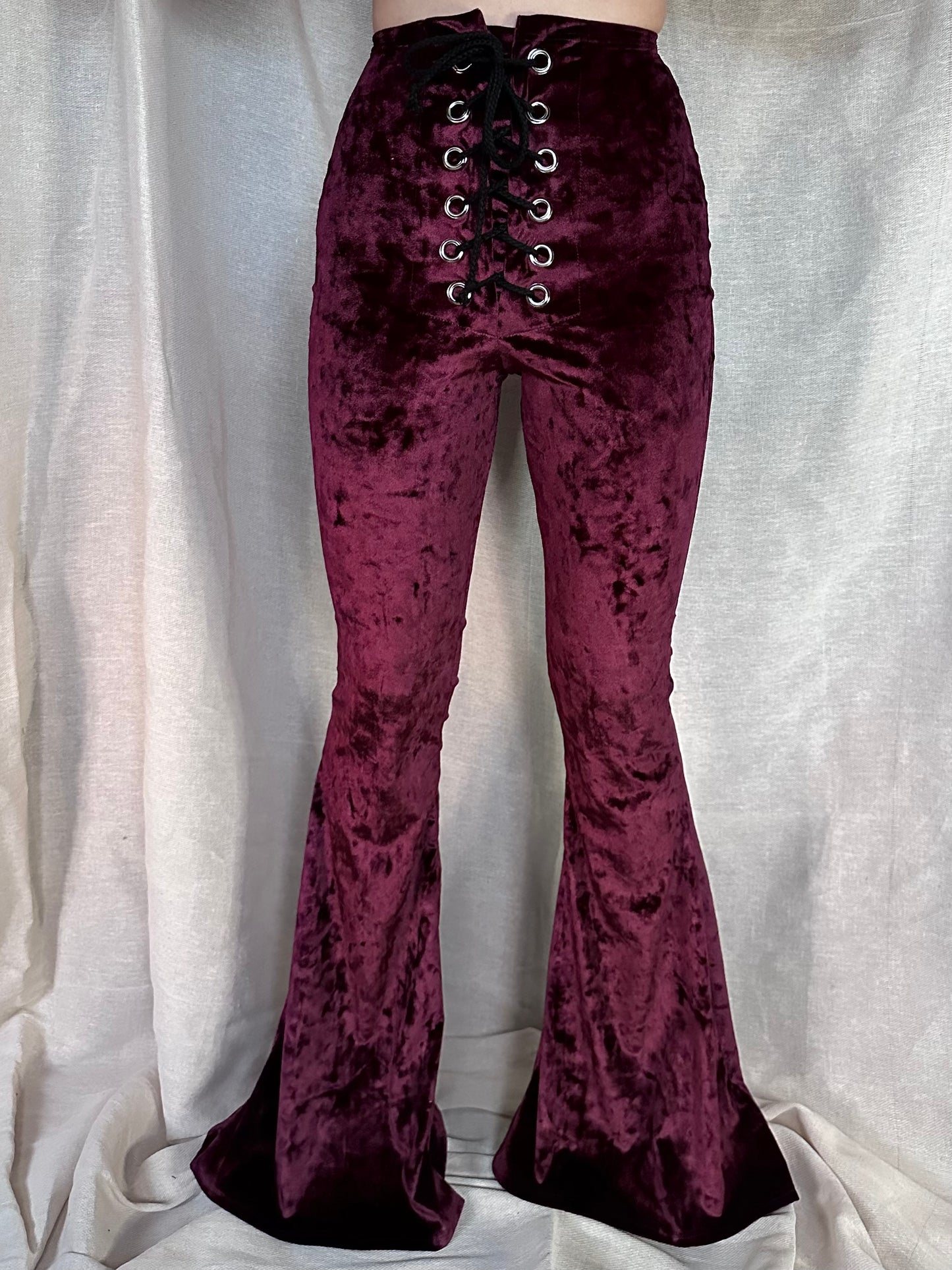 Stevie Flared Trousers - Crushed Velvet - Wine