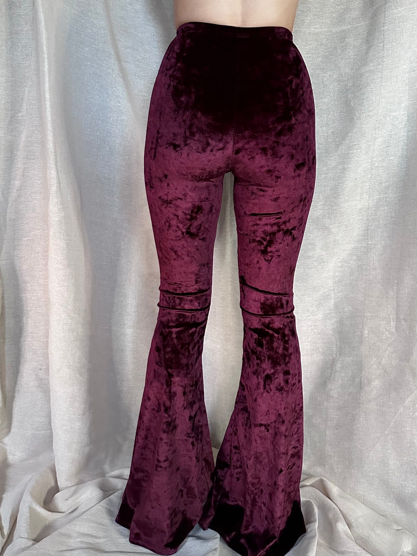 Stevie Flared Trousers - Crushed Velvet - Wine