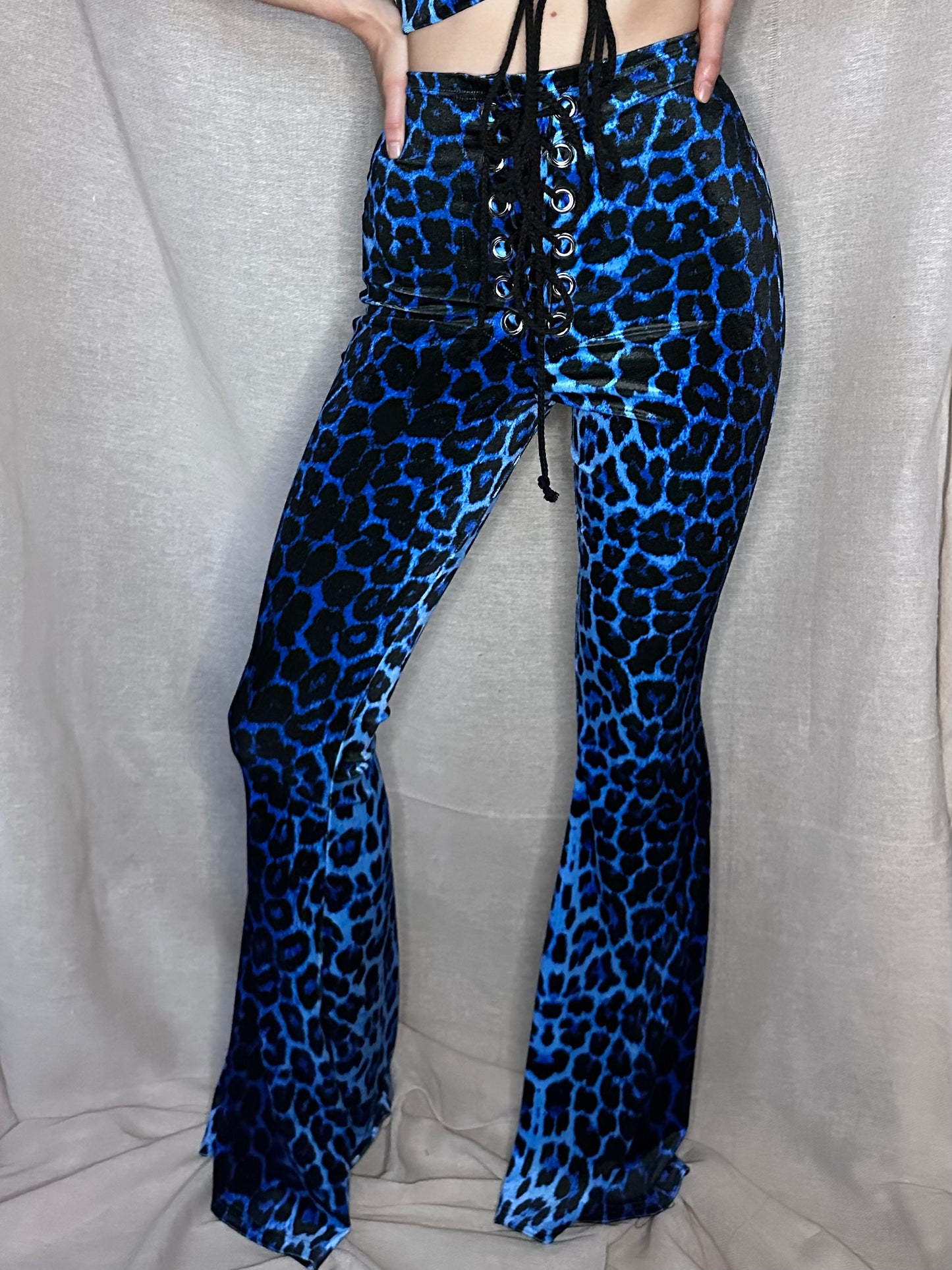 Stevie Flared Trousers - Blue Leopard